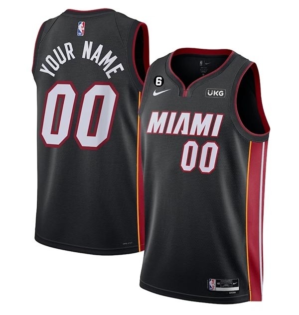 Men's Miami Heat Active Player Custom Black Icon Edition With NO.6 Patch Stitched Basketball Jersey(Name and number remark in comment column)