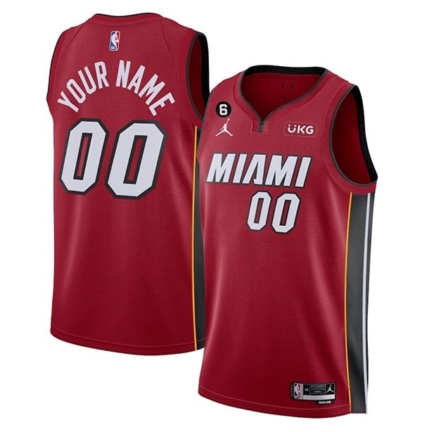 Men's Miami Heat Active Player Custom Red Statement Edition With NO.6 Patch Stitched Basketball Jersey(Name and number remark in comment column)