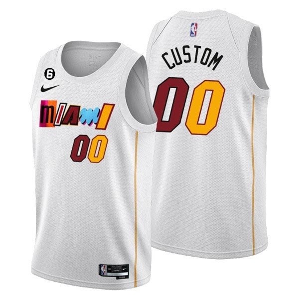 Men's Miami Heat Active Player Custom White 2022 23 City Edition With NO.6 Patch Stitched Basketball Jersey(Name and number remark in comment column)