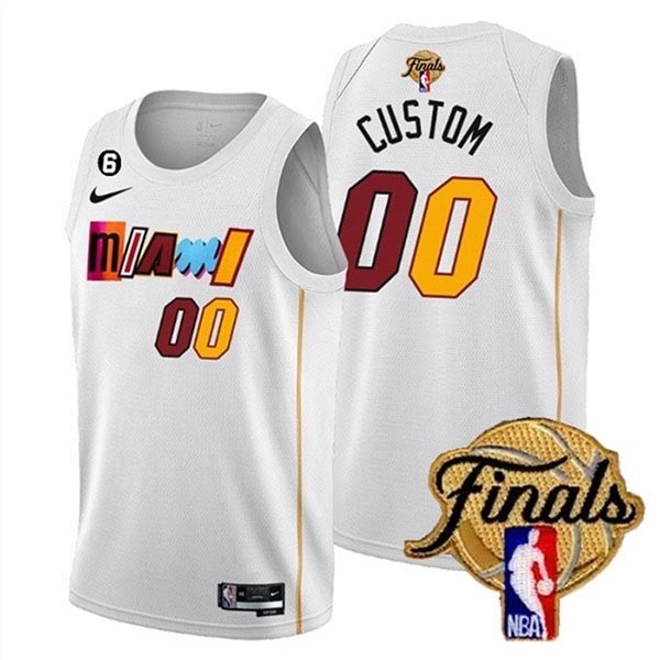 Men's Miami Heat Active Player Custom White 2023 Finals City Edition With NO.6 Patch Stitched Basketball Jersey(Name and number remark in comment column)