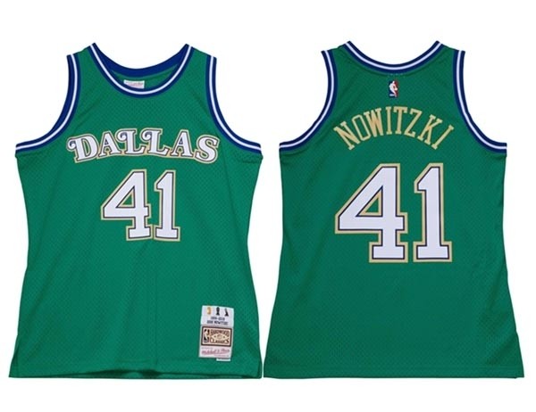 Men's Dallas Mavericks #41 Dirk Nowitzki Green Stitched Throwback Jersey