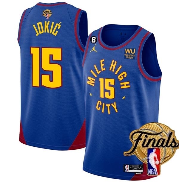 Men's Denver Nuggets #15 Nikola Jokic Blue 2023 Finals Statement Edition With NO.6 Patch Stitched Basketball Jersey