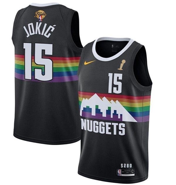 Men's Denver Nuggets #15 Nikola Jokic Black 2023 Finals Champions City Edition Stitched Basketball Jersey