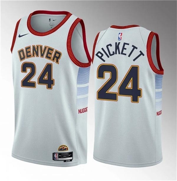 Men's Denver Nuggets #24 Jalen Pickett White 2023 Draft Icon Edition Stitched Basketball Jersey