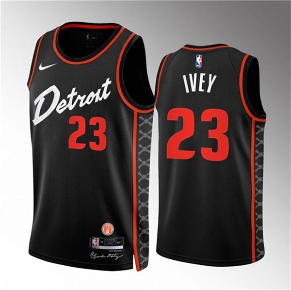 Men's Detroit Pistons #23 Jaden Ivey Black 2023-24 City Edition Stitched Basketball Jersey