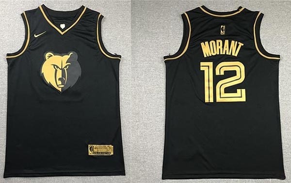 NBA Memphis Grizzlies Morant #12 Black Gold new Jersey