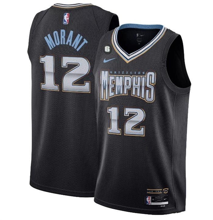 Men's Memphis Grizzlies #12 Ja Morant Black 2022-23 City Edition With NO.6 Patch Stitched Basketball Jersey