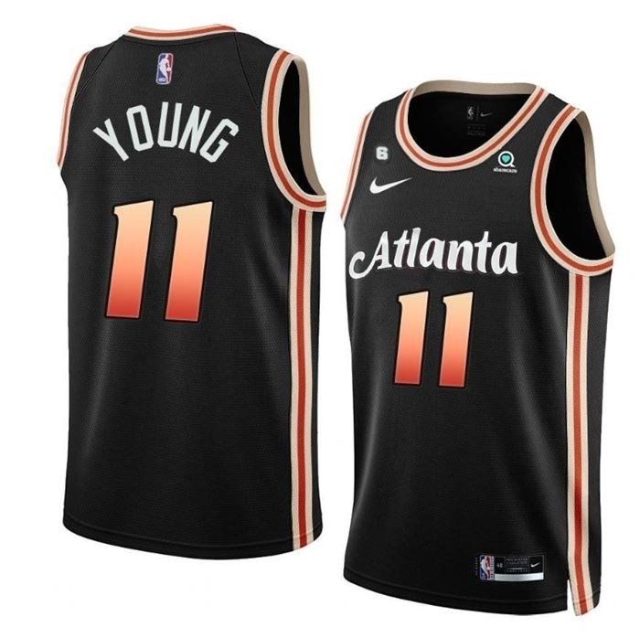 Men's Atlanta Hawks #11 Trae Young Black 2022-23 City Edition With NO.6 Patch Stitched Jersey