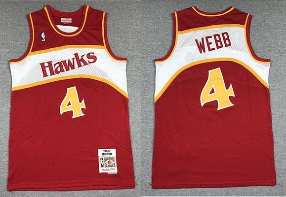 NBA Throwback Atlanta Hawks Spud Webb #4 red Hardwood Classics Jersey