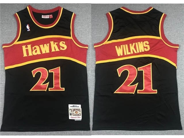 Atlanta Hawks #21 Dominique Wilkins 1986-87 Black Hardwood Classics Jersey