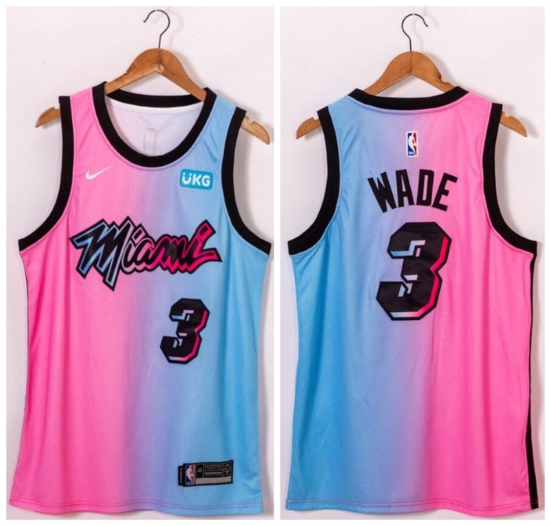 NBA Miami Heat #3 Dwyane Wade Blue Pink Nike 2021 City Edition Swingman Jersey