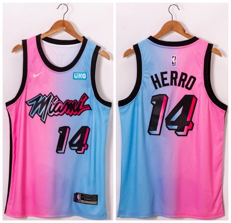 NBA Miami Heat #14 Tyler Herro Blue Pink Nike 2021 City Edition Swingman Jersey