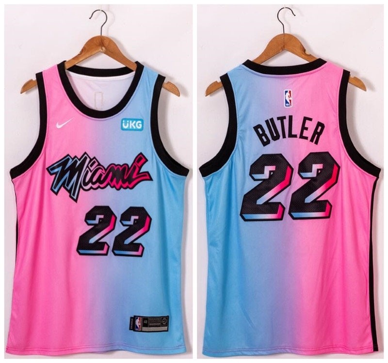 NBA Miami Heat #22 Jimmy Butler Blue Pink Nike 2021 City Edition Swingman Jersey