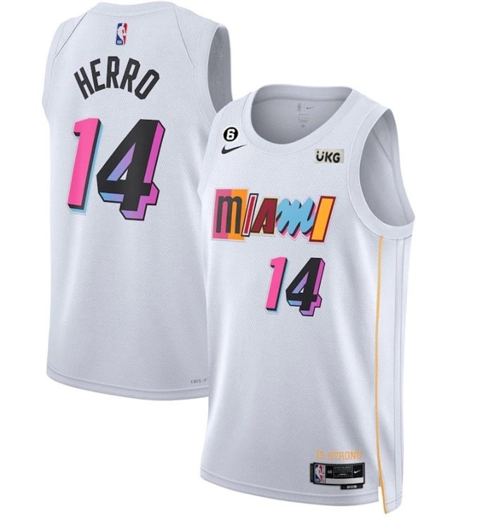 Men's Miami Heat #14 Tyler Herro White 2022-23 City Edition With NO.6 Patch Stitched Jersey