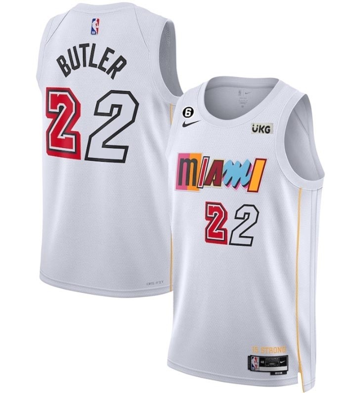 Men's Miami Heat #22 Jimmy Butler White 2022-23 City Edition With NO.6 Patch Stitched Jersey