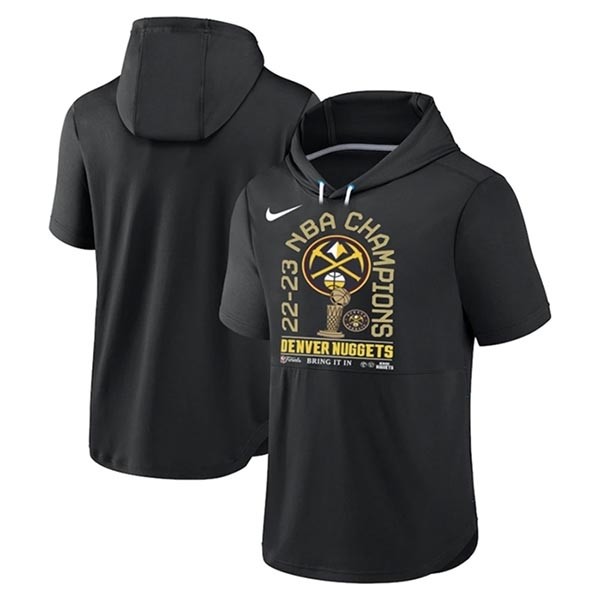 Men's Denver Nuggets Black Gold 2022-23 Champions Performance Short Sleeve Pullover Hoodie