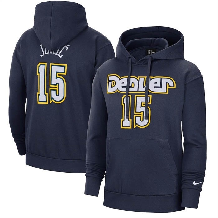 Men's Denver Nuggets #15 Nikola Jokic Navy 2021-22 City Edition Name & Number Essential Pullover Hoodie