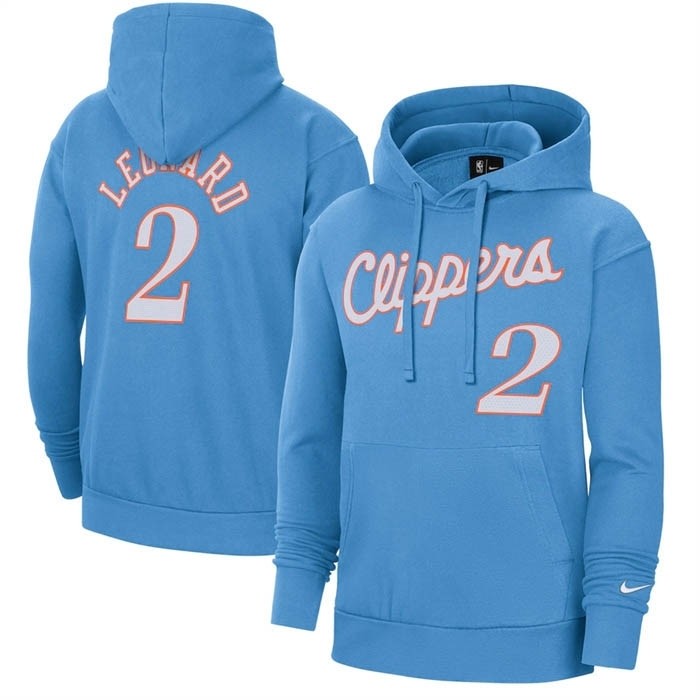 Men's Los Angeles Clippers #2 Kawhi Leonard Blue 2021-22 City Edition Name & Number Essential Pullover Hoodie