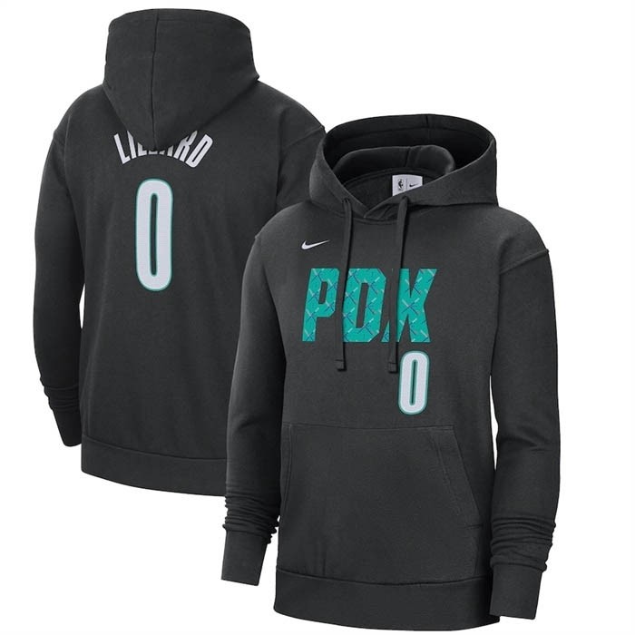 Men's Portland Trail Blazers #0 Damian Lillard Black 202-23 City Edition Name & Number Essential Pullover Hoodie