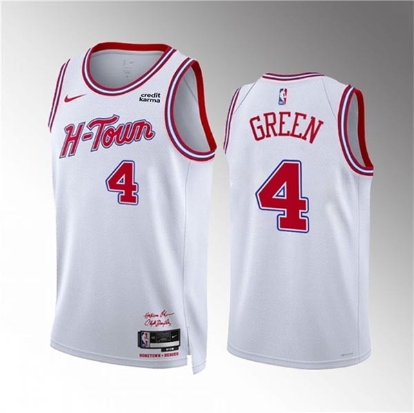 Men's Houston Rockets #4 Jalen Green White 2023-24 City Edition Stitched Jersey