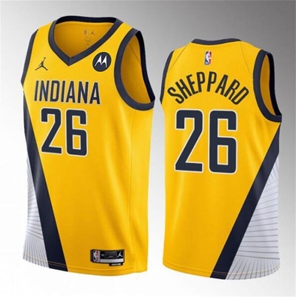 Men's Indiana Pacers #26 Ben Sheppard Yellow 2023 Draft Statement Edition Stitched Basketball Jersey