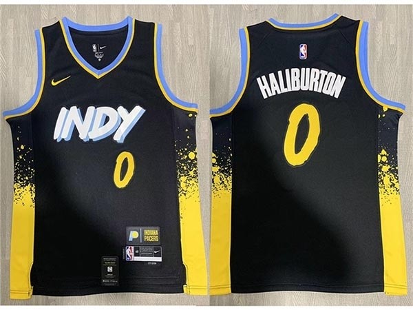 Men's Indiana Pacers #0 Tyrese Haliburton Black 2023-24 City Edition Stitched Basketball Jersey