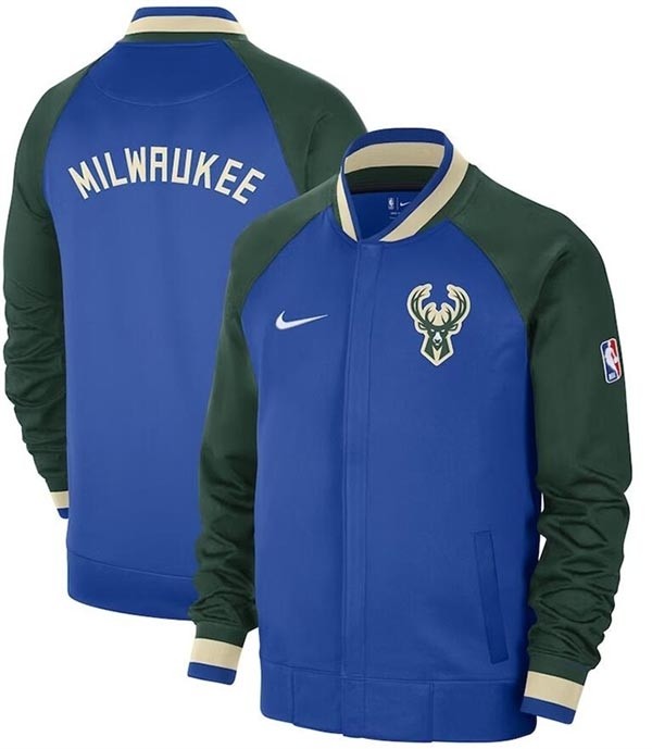 Men's Milwaukee Bucks Blue Green 2022-23 City Edition Showtime Thermaflex Full-Zip Jacket