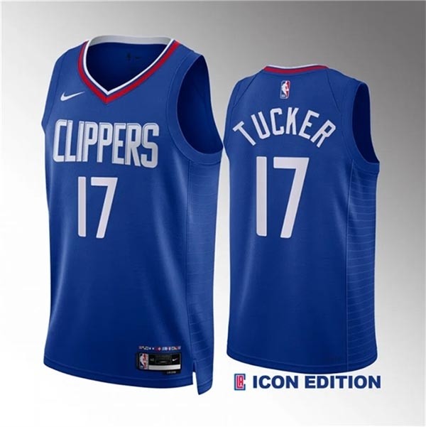 Men's Los Angeles Clippers #17 P.J. Tucker Blue Icon Edition Stitched Jersey