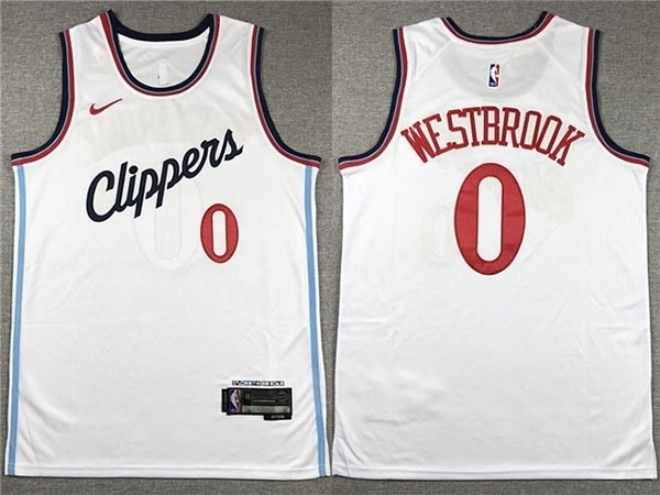 Men's Los Angeles Clippers #0 Russell Westbrook 2024-25 White Swingman Jersey