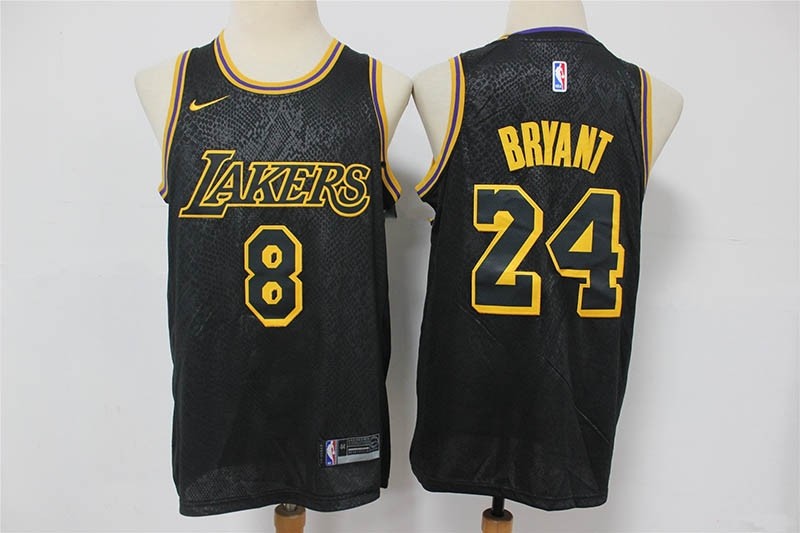 NBA Los Angeles Lakers #8+24 Kobe Bryant Black Black Mamba Nike Swingman Jersey