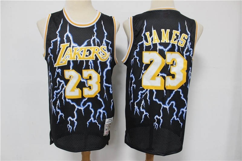 NBA Los Angeles Lakers #23 Lebron James Black Retro flash limited Jersey