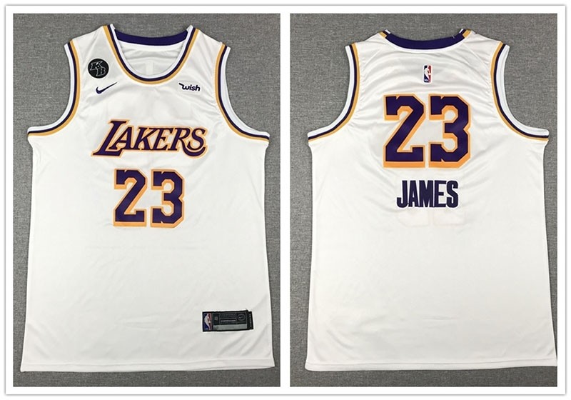 NBA Los Angeles Lakers #23 Lebron James White Nike KB patch Jersey