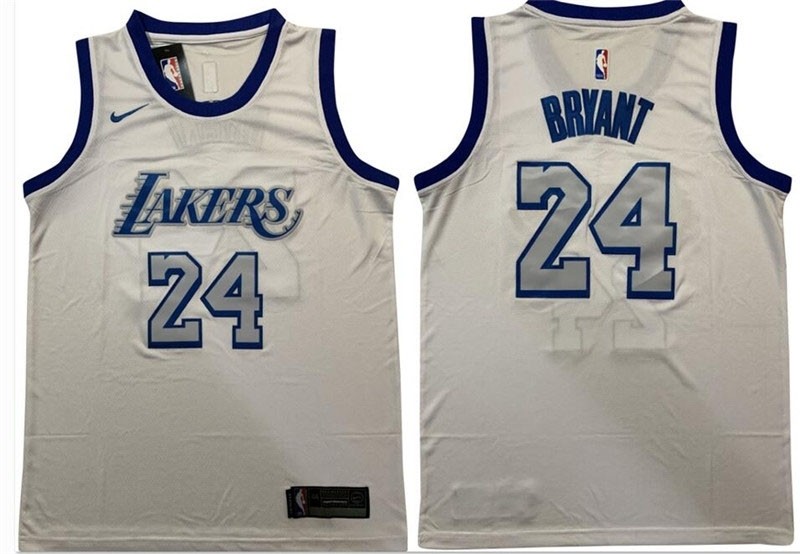 NBA Lakers 24 Kobe Bryant White Blue Nike Swingman Jersey