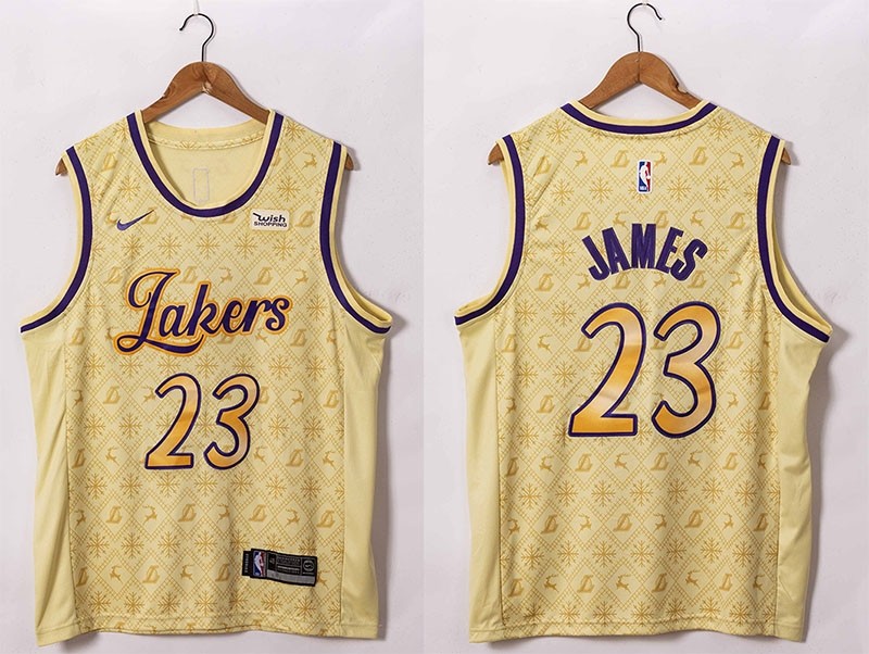 NBA Lakers #23 Lebron James 20-21 Yellow LV Swingman  Jersey