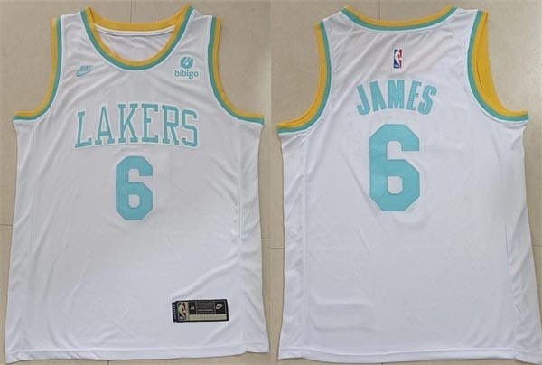 Men's Los Angeles Lakers #6 LeBron James White Stitched Basketball New Jersey