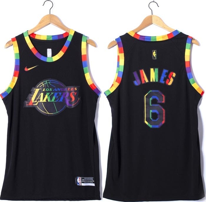 Men's Los Angeles Lakers #6 LeBron James Black Rainbow Edition Stitched Basketball Jersey