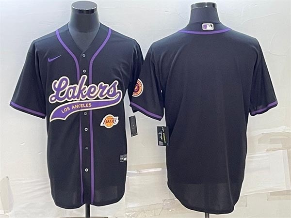 Men's Los Angeles Lakers Blank Black With Patch Cool Base Stitched Baseball Jersey