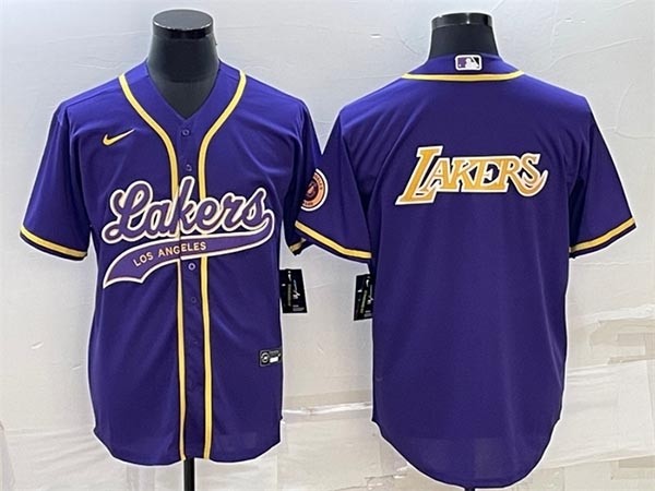 Men's Los Angeles Lakers Purple Big Gold Logo Cool Base Stitched Baseball JerseyS