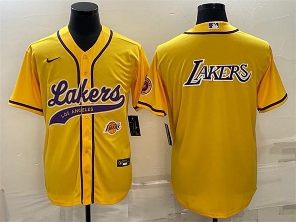 Men's Los Angeles Lakers Yellow Team Big Logo With Patch Cool Base Stitched Baseball JerseyS