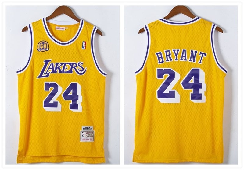 NBA Los Angeles Lakers #24 Kobe Bryant Yellow 60th patch Jersey