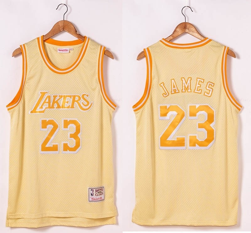 NBA Los Angeles Lakers #23 Lebron James Gold Hardwood Classics Jersey