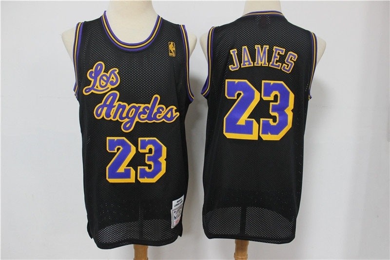 NBA Lakers #23 Lebron James Black Mesh Hardwood Classics Jersey