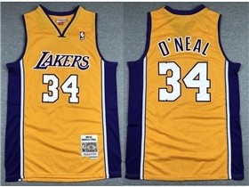 Los Angeles Lakers #34 Shaquille O'Neal 1999-00 Gold Hardwood Classics Jersey