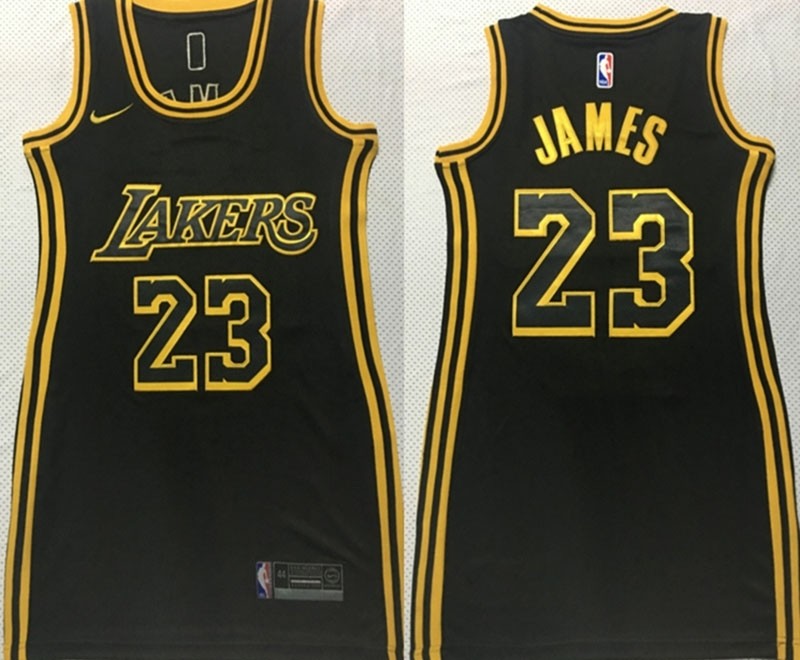 Women Los Angeles Lakers #23 Lebron James Black Gold Swingman Jersey