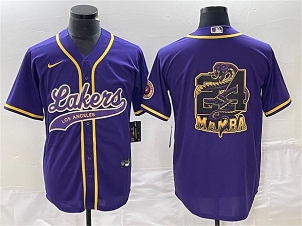 Men's Los Angeles Lakers Purple #24 Mamba Big Logo Cool Base Stitched Baseball Jersey