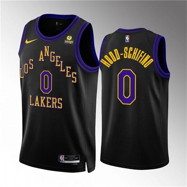 Men's Los Angeles Lakers #0 Jalen Hood-Schifino Black 2023-24 City Edition Stitched Basketball Jersey