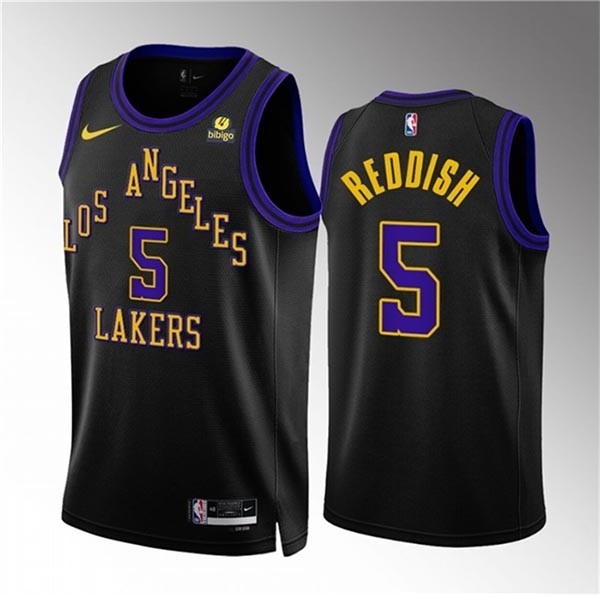 Men's Los Angeles Lakers #5 Cam Reddish Black 2023-24 City Edition Stitched Basketball Jersey