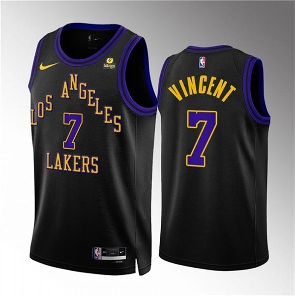 Men's Los Angeles Lakers #7 Gabe Vincent Black 2023-24 City Edition Stitched Basketball Jersey