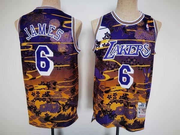 Men's Los Angeles Lakers #6 LeBron James Purple Throwback Basketball Jersey