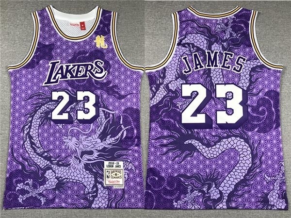 Men's Los Angeles Lakers #23 LeBron James Year Of the Dragon Purple Hardwood Classics Jersey